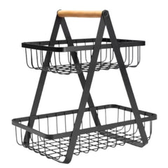 Cos de fructe,  decorativ, Metal, 2 etaje, Negru