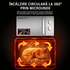Cuptor Cu Microunde Haley HY-0017, 20L, 1100W, 5 Trepte De Putere, Timer, Încălzire 360°, Design Modern, Argintiu