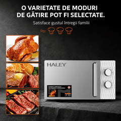 Cuptor Cu Microunde Haley HY-0017, 20L, 1100W, 5 Trepte De Putere, Timer, Încălzire 360°, Design Modern, Argintiu
