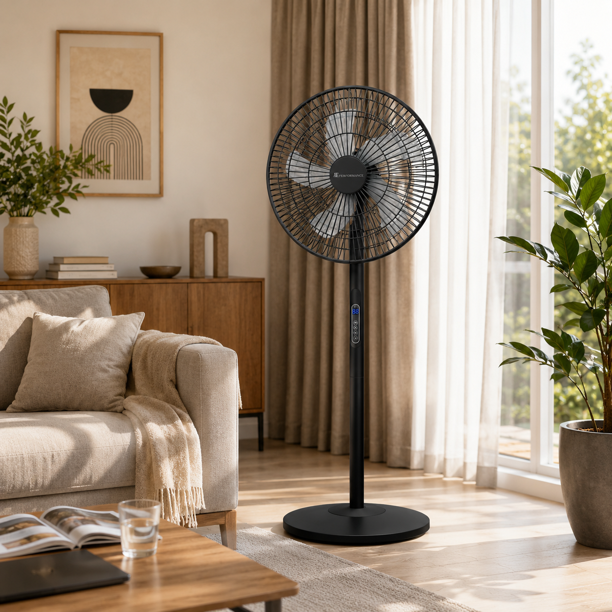 Ventilator cu Picior AT PERFORMANCE® AT-2056, 65W, Telecomandă, 8 Viteze, Oscilație, Display LED, Silentios