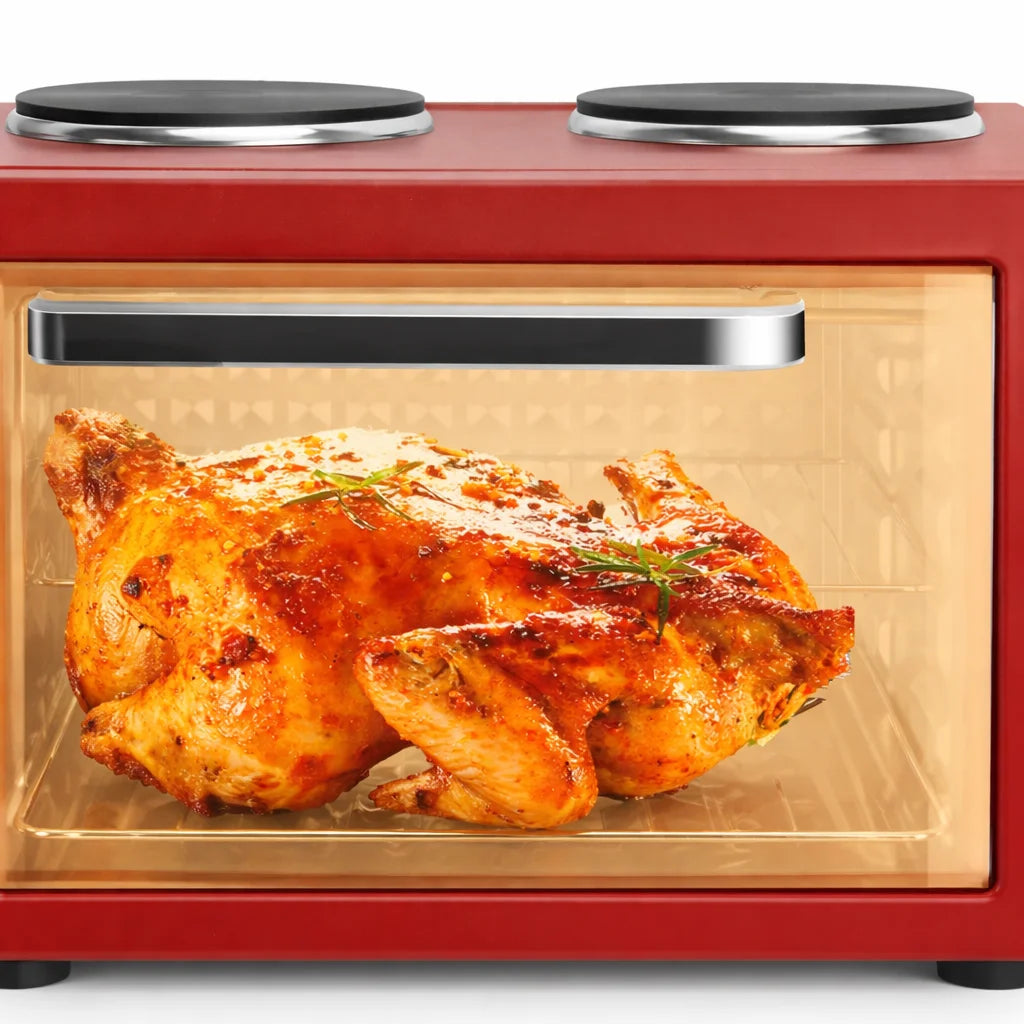 Cuptor Electric HALEY HY-5127, 48L, 2000W, cu Plită Dublă, Ușă din Sticlă