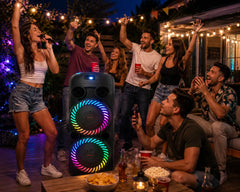 Boxă Karaoke Portabilă KOLAV-F2805 2800W PMPO, 2x8", Bluetooth, Microfon Wireless Inclus, RGB LED, USB-C, TF Card, AUX, TW