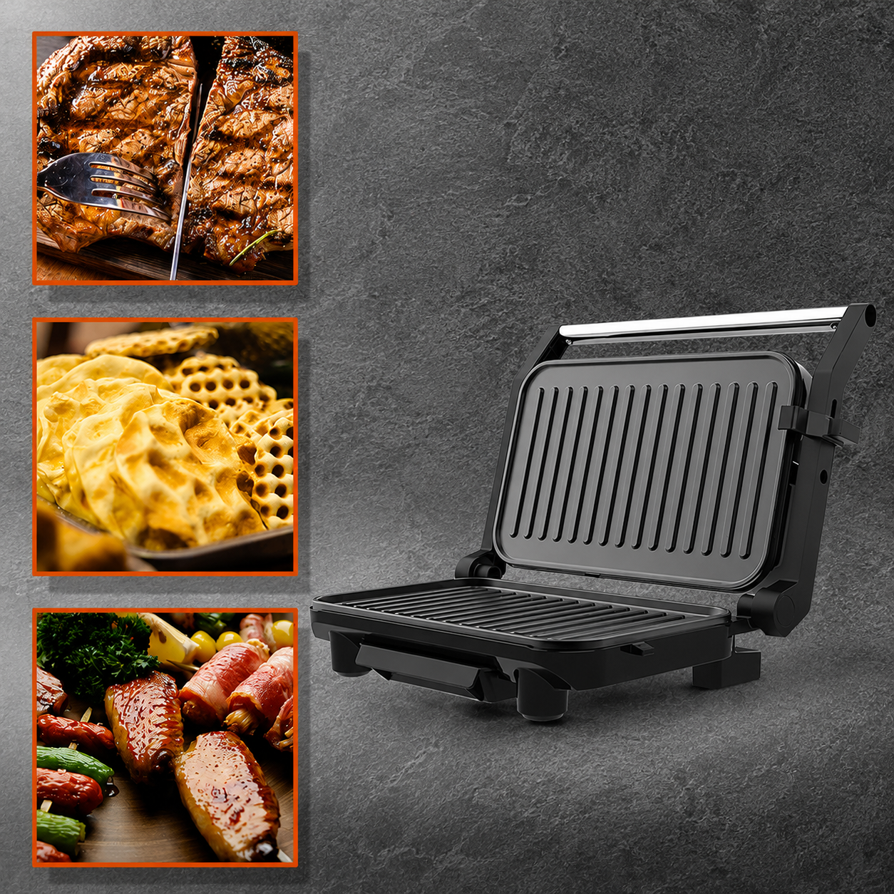 Aparat Panini Maker HALEY HY-8615, 1500W, Plăci Antiaderente, Control Automat al Temperaturii, Balama Flotantă, Deschidere 105°, Indicatoare Luminoase