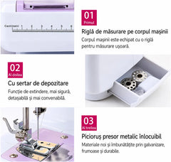 Mașină de Cusut Electrică Portabilă YASM-505A – 12 Programe de Cusătură, Pedală, Iluminare LED, Viteză Reglabilă, Funcție Marșarier, Accesorii Complete