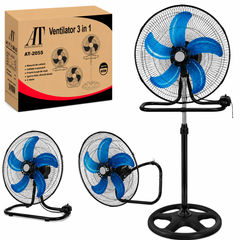 Ventilator 3 în 1 AT PERFORMANCE® AT-2055, 65W, 18 Inch, Podea, Perete și Picior, 3 Viteze, Oscilație, Reglabil pe Înălțime