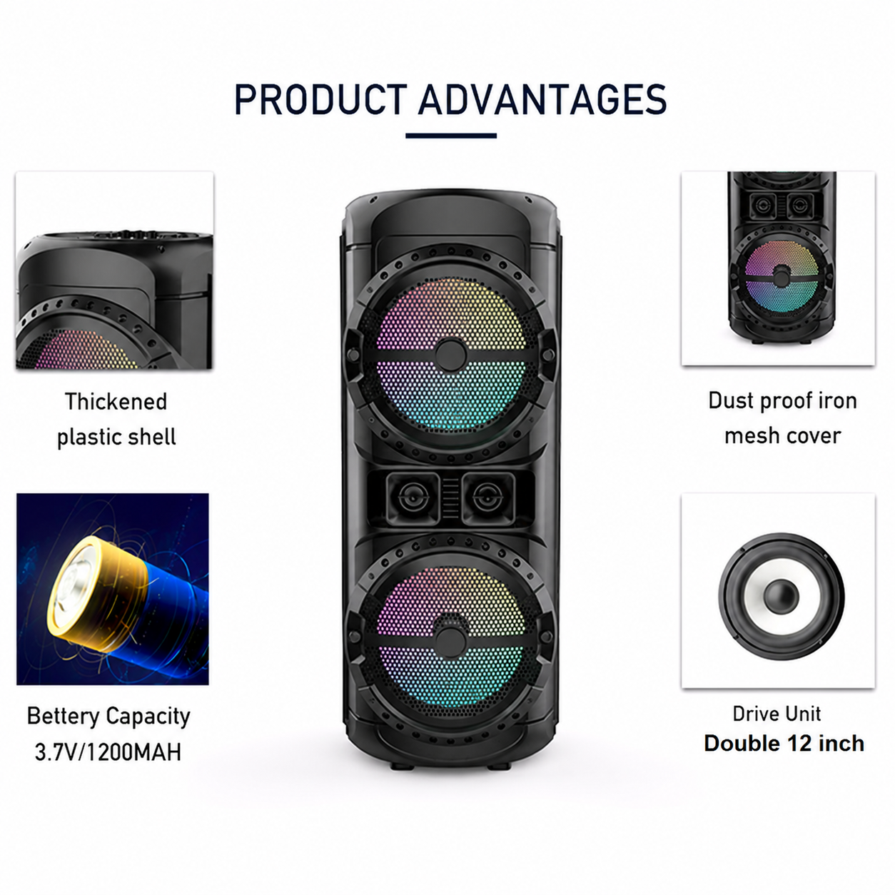 Boxă Portabilă Karaoke Sing-e ZQS12201, Bluetooth, Dual 12", Microfon Wireless Inclus, LED RGB, USB/TF/AUX, Radio FM, Acumulator Reîncărcabil