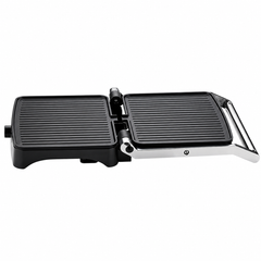 Grill electric HALEY HY-8605, 2000W, deschidere 180°, temperatură reglabilă, plăci antiaderente, tavă pentru grăsime, sistem cu balama flotantă