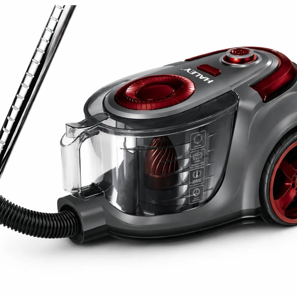 Aspirator fără sac HALEY 2L,1200W, Aspirator de praf Aspirator puternic cu fir, de calitate, cu ciclon, Rosu/Gri