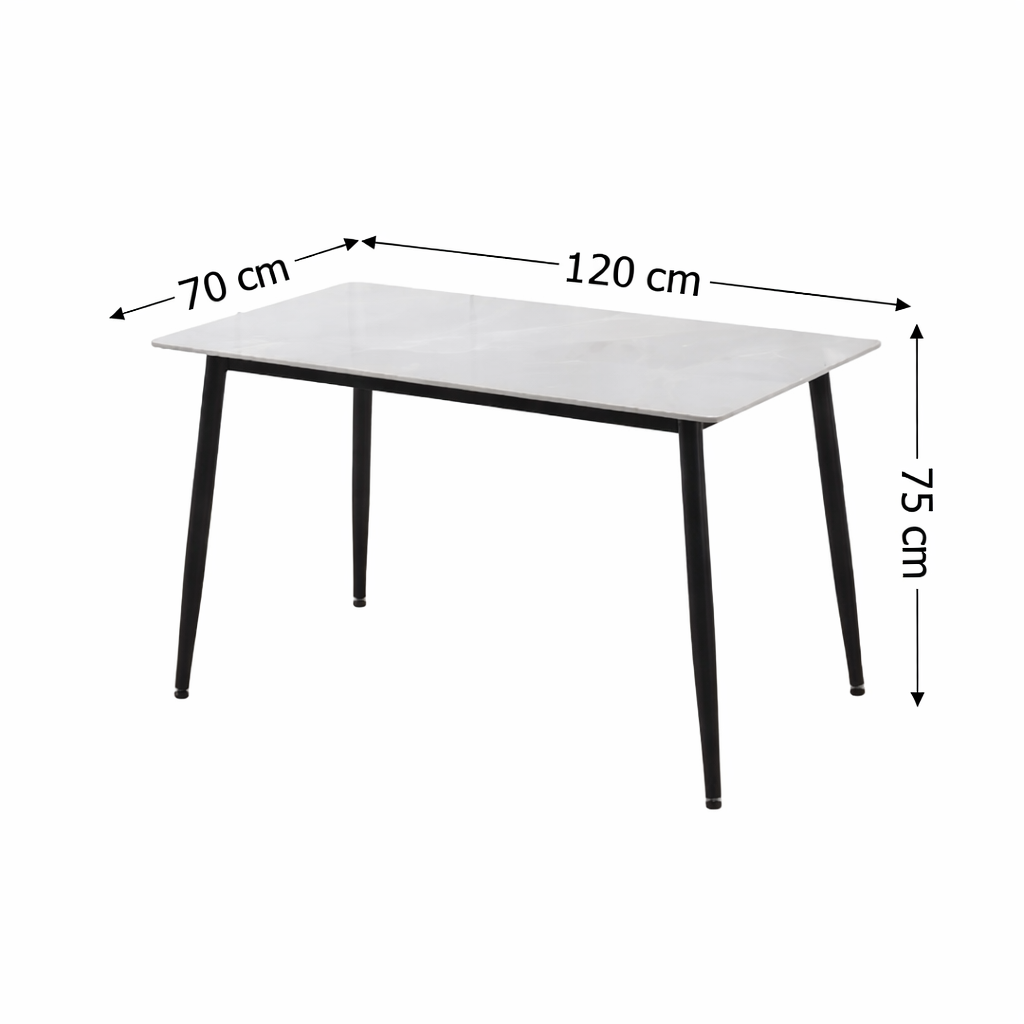 Set masă Bucatarie / Sufragerie cu 4 scaune, blat sintered stone gri și catifea, 120x70 cm