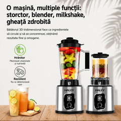 Blender Multifuncțional 2 în 1 HALEY HY-2712, 5500W, 15 Viteze + Pulse, Recipient 3L, Râșniță, Lame Inox, Funcție Autocurățare