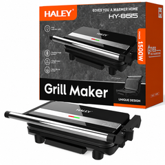 Aparat Panini Maker HALEY HY-8615, 1500W, Plăci Antiaderente, Control Automat al Temperaturii, Balama Flotantă, Deschidere 105°, Indicatoare Luminoase