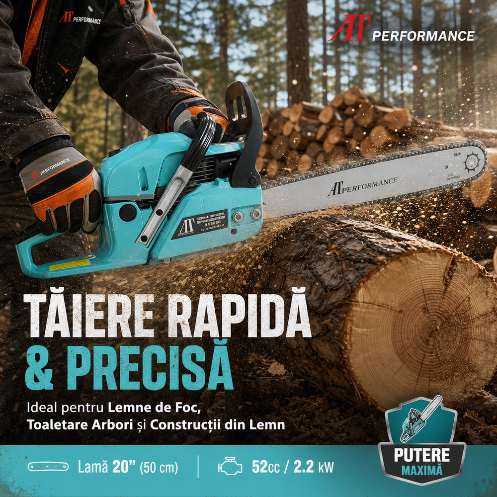 Motor de 52 cc și 2,2 kW cu pornire la sfoară al drujbei AT Performance AT-2119