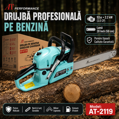 Specificații drujbă AT Performance AT-2119: motor 52 cc, 2,2 kW și lamă 20 inch