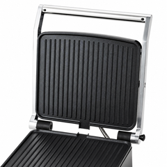 Grill electric HALEY HY-8605, 2000W, deschidere 180°, temperatură reglabilă, plăci antiaderente, tavă pentru grăsime, sistem cu balama flotantă