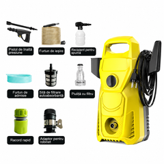 AT PERFORMANCE® Spălător cu Înaltă Presiune 1400W, 100 Bar, 6L/min, Model AT-2067, cu Accesorii Complete și Recipient pentru Spumă