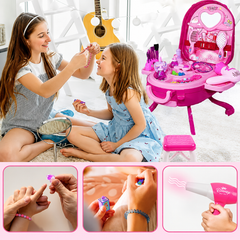 Set de Joacă Machiaj pentru Fetițe AT Performance®, 36 Piese, Valiză 2 în 1 Transformabilă, Accesorii Cosmetice de Jucărie, Roz, 3+ Ani