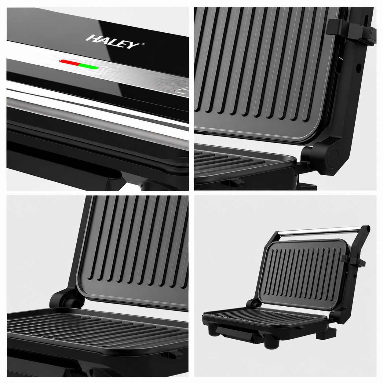 Aparat Panini Maker HALEY HY-8615, 1500W, Plăci Antiaderente, Control Automat al Temperaturii, Balama Flotantă, Deschidere 105°, Indicatoare Luminoase