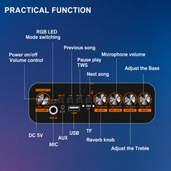 Boxă Portabilă Karaoke Sing-e ZQS8317, Bluetooth, 3 Difuzoare 8", 60W, Microfon Inclus, Telecomandă, LED RGB, Acumulator 4500mAh