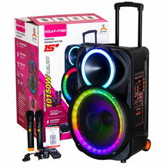 Boxă Portabilă Karaoke KOLAV-F1530, 15", Bluetooth, 2 Microfoane Wireless, RGB LED, USB/TF, FM, Baterie Reîncărcabilă