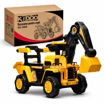 Tractor Excavator Electric Pentru Copii 2-4 Ani, Cu Braț Mobil, Cupă Funcțională, Volan Cu Sunete Și Pedală, Galben