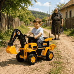 Tractor Excavator Electric Pentru Copii 2-4 Ani, Cu Braț Mobil, Cupă Funcțională, Volan Cu Sunete Și Pedală, Galben