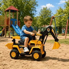 Tractor Excavator Electric Pentru Copii 2-4 Ani, Cu Braț Mobil, Cupă Funcțională, Volan Cu Sunete Și Pedală, Galben