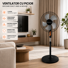 Ventilator cu Picior AT PERFORMANCE® AT-2054, 65W, 16 Inch, 3 Viteze, Oscilație Automată, Înălțime Reglabilă