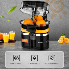 Storcător Electric pentru Citrice Haley HY-2969, 650W, 15.000 RPM, Recipient 400 ml, Tăietor Integrat, Sistem Automat de Alimentare, Negru