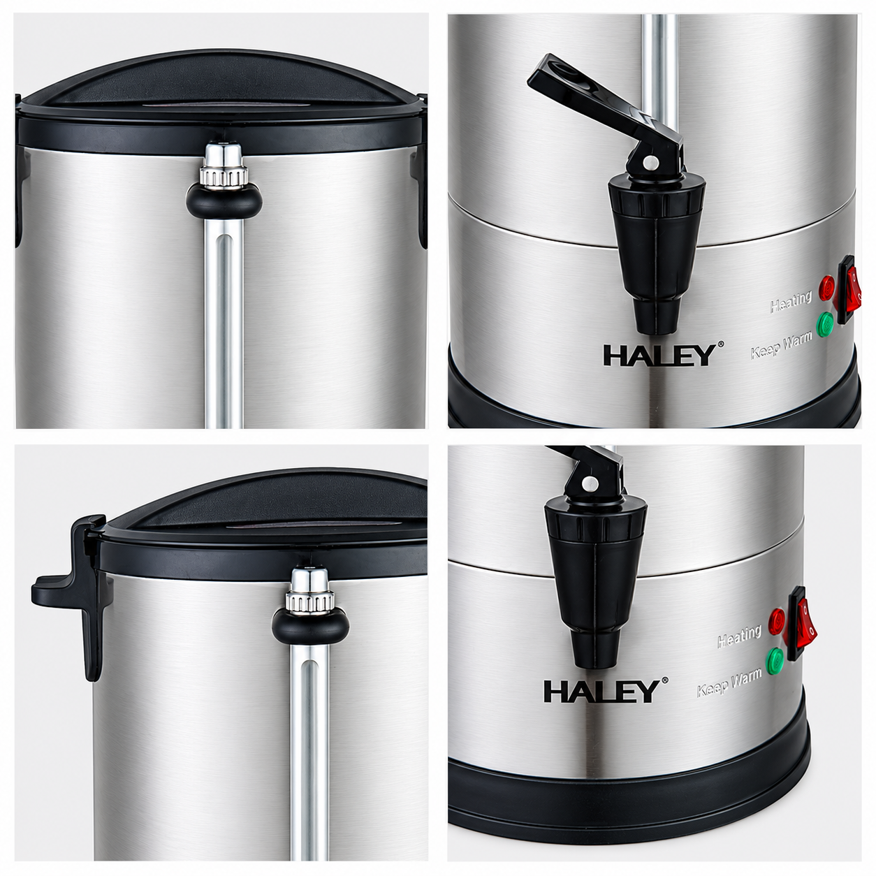 Termos Electric Profesional HALEY HY-6935L, 35L, 2500W, Inox 304, Robinet, Indicator Nivel Apă, Menținere Temperatură