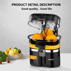 Storcător Electric pentru Citrice Haley HY-2969, 650W, 15.000 RPM, Recipient 400 ml, Tăietor Integrat, Sistem Automat de Alimentare, Negru
