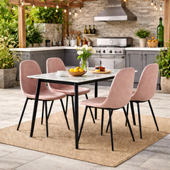 Set masă Bucatarie / Sufragerie cu 4 scaune, blat sintered stone gri și catifea, 120x70 cm