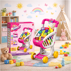 Cărucior de cumpărături copii Play With Market 42 piese cu lumini și sunete