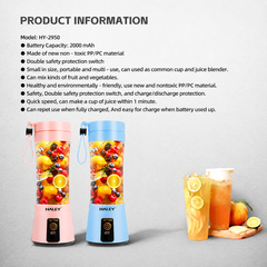 Blender Portabil Haley HY-2950, 480 ml, Baterie 2000 mAh, Reîncărcabil USB, Mini Smoothie Maker pentru Fructe și Legume
