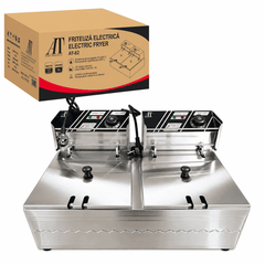 Friteuză Electrică Profesională Dublă AT Performance AT-82, 12L (2×6L, 5000W, Inox)