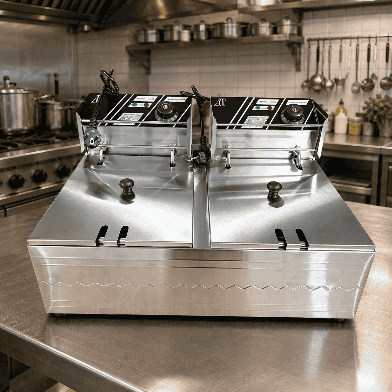 Friteuză Electrică Profesională Dublă AT Performance AT-82, 12L (2×6L, 5000W, Inox)