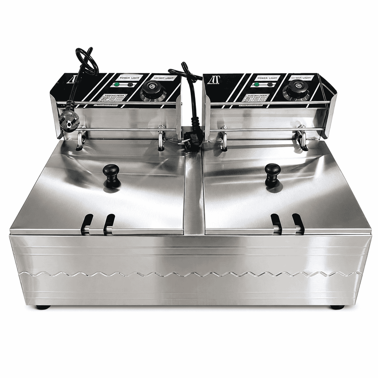 Friteuză Electrică Profesională Dublă AT Performance AT-82, 12L (2×6L, 5000W, Inox)