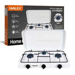 Aragaz pe Gaz HALEY HY-1520 cu 3 Arzătoare și Capac – Plită Gaz pentru Bucătărie