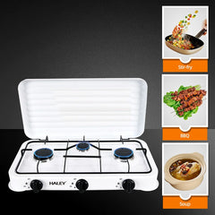 Aragaz pe Gaz HALEY HY-1520 cu 3 Arzătoare și Capac – Plită Gaz pentru Bucătărie