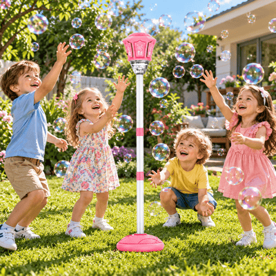 Lampă pentru Copii Bubble Torch cu Generator Automat de Baloane de Săpun, Înălțime Reglabilă 57–119 cm, Efecte Luminoase, Roz, 3+ Ani