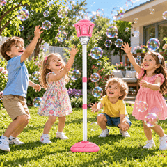 Lampă pentru Copii Bubble Torch cu Generator Automat de Baloane de Săpun, Înălțime Reglabilă 57–119 cm, Efecte Luminoase, Roz, 3+ Ani