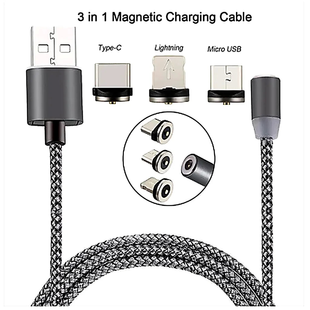 Cablu Magnetic 3 în 1 360° Metalic – Lightning / Micro USB / USB-C