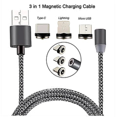 Cablu Magnetic 3 în 1 360° Metalic – Lightning / Micro USB / USB-C
