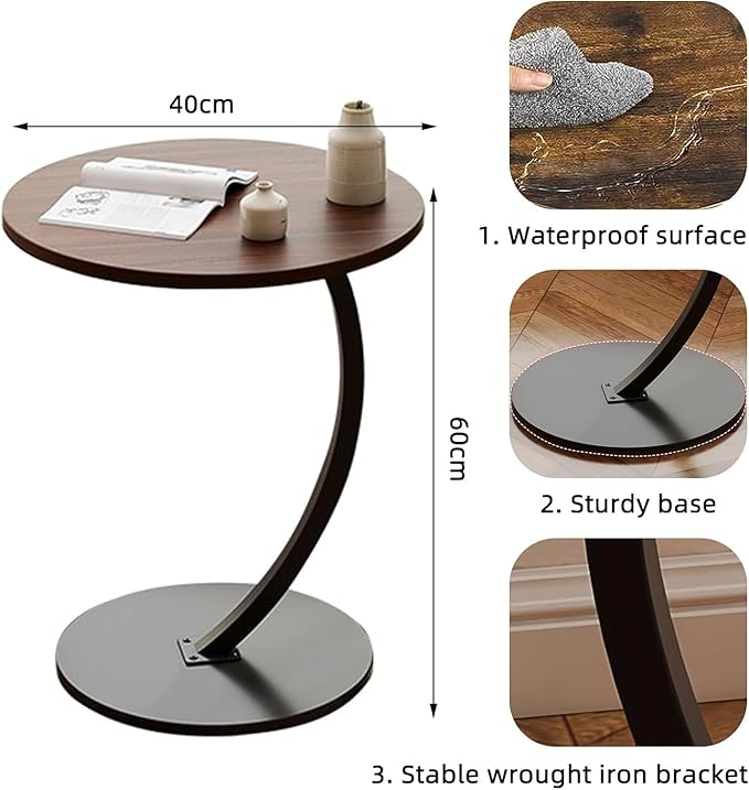 Masuta de cafea, din metal si lemn, rotunda, dimensiuni 40 x 40 x 60 cm, pentru living si bucatarie, maro/negru