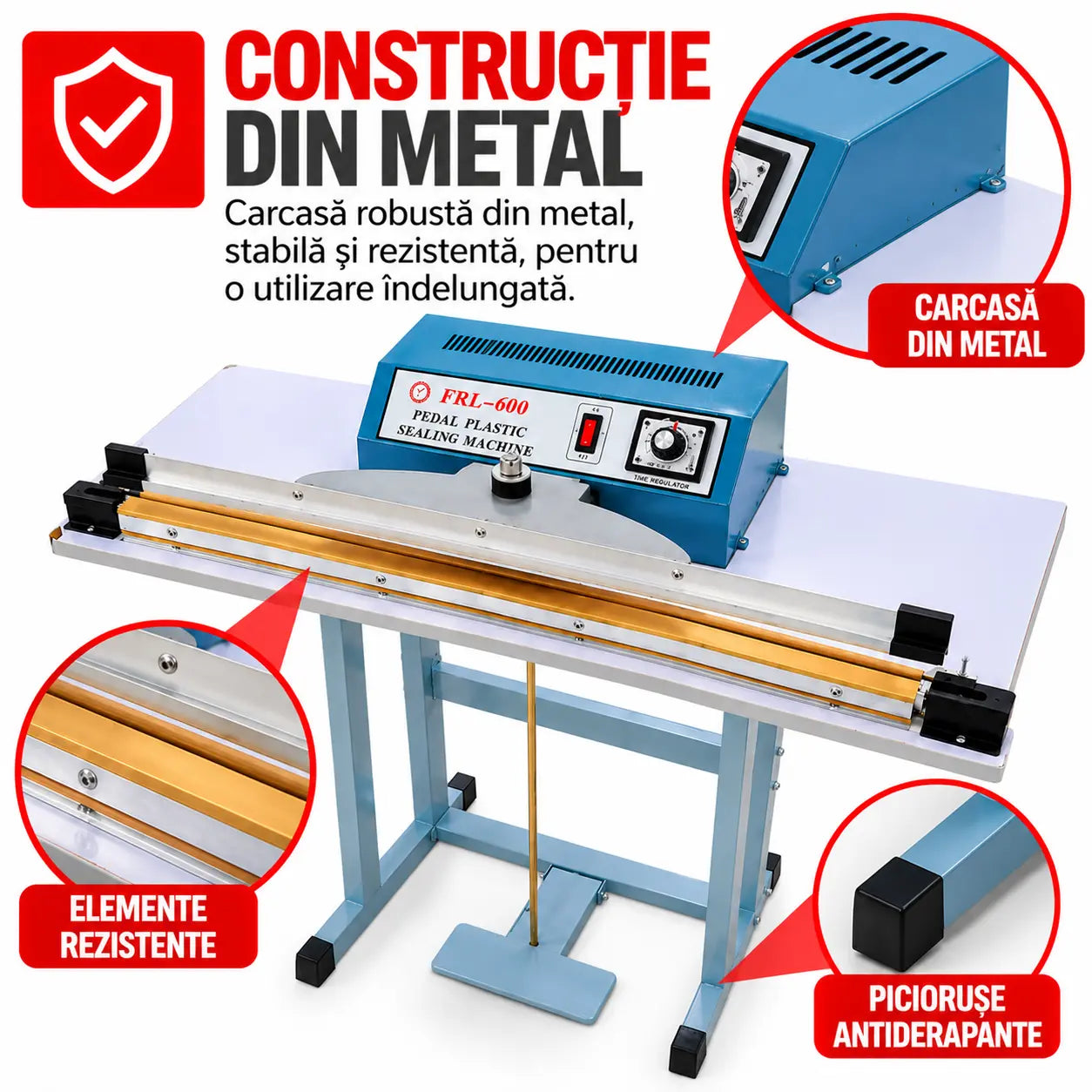 Aparat Profesional AT PERFORMANCE de Lipit și Sigilat Pungi și Saci PFS600 – Sigilare Rapidă, Precisă și Eficientă, 600 mm, 750W, Acționare la Pedală