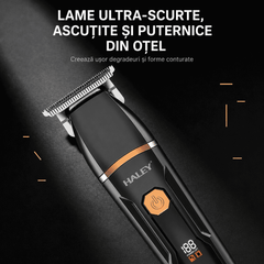 Aparat Profesional De Tuns Și Contur Haley HY-4512, Lamă Din Oțel, Acumulator 1300 mAh, Autonomie 150 Min, Display LED, USB Type-C