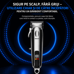 Mașină Profesională De Tuns Haley HY-4504, Acumulator 2000 mAh, Autonomie 180 Minute, Ecran LCD, Încărcare USB