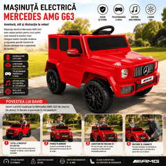 Mașină Electrică pentru Copii Tip SUV 4x4 Premium, Design Inspirat Mercedes G-Class AMG, 12V, Lumini LED, Muzică, Rosu