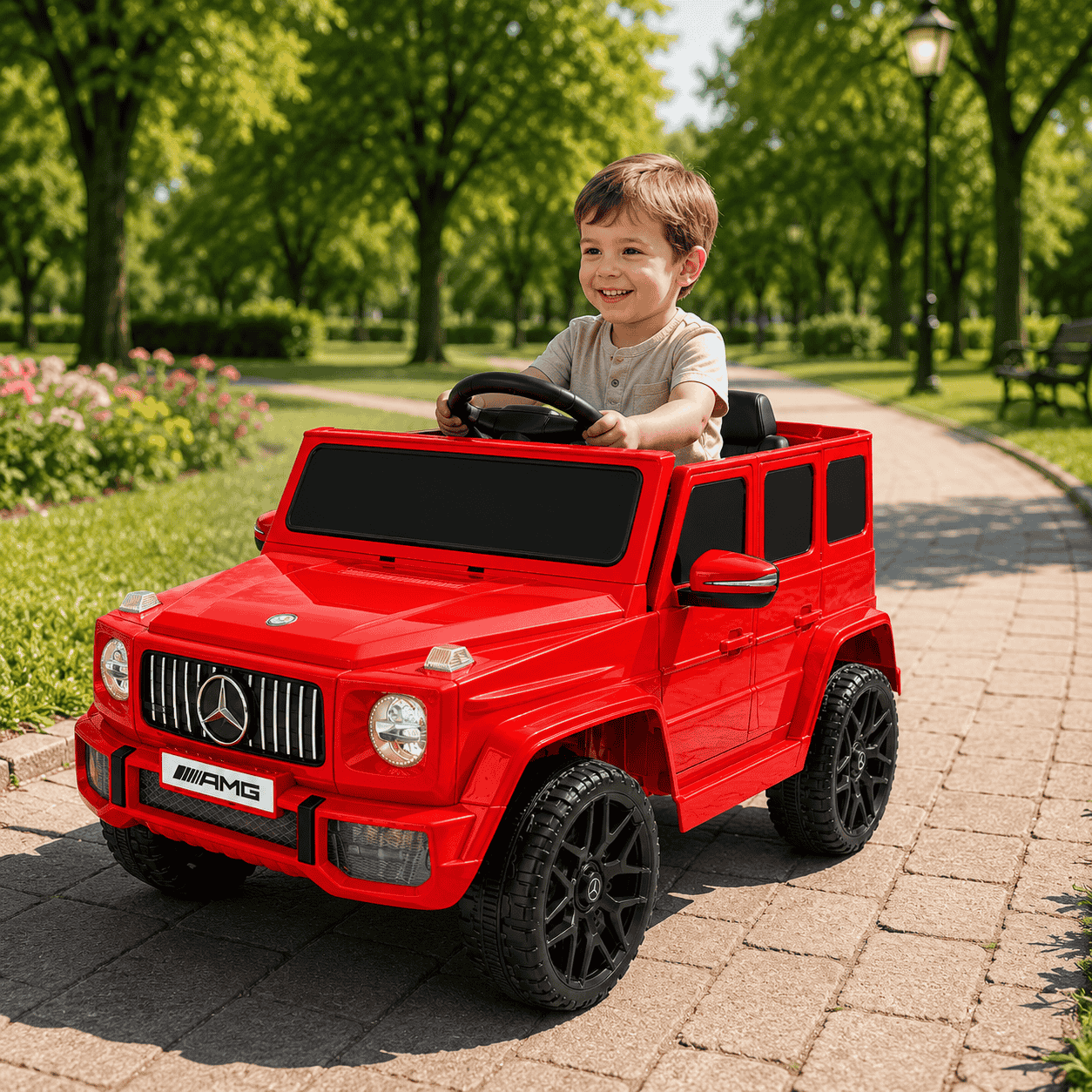 Mașină Electrică pentru Copii Tip SUV 4x4 Premium, Design Inspirat Mercedes G-Class AMG, 12V, Lumini LED, Muzică, Rosu