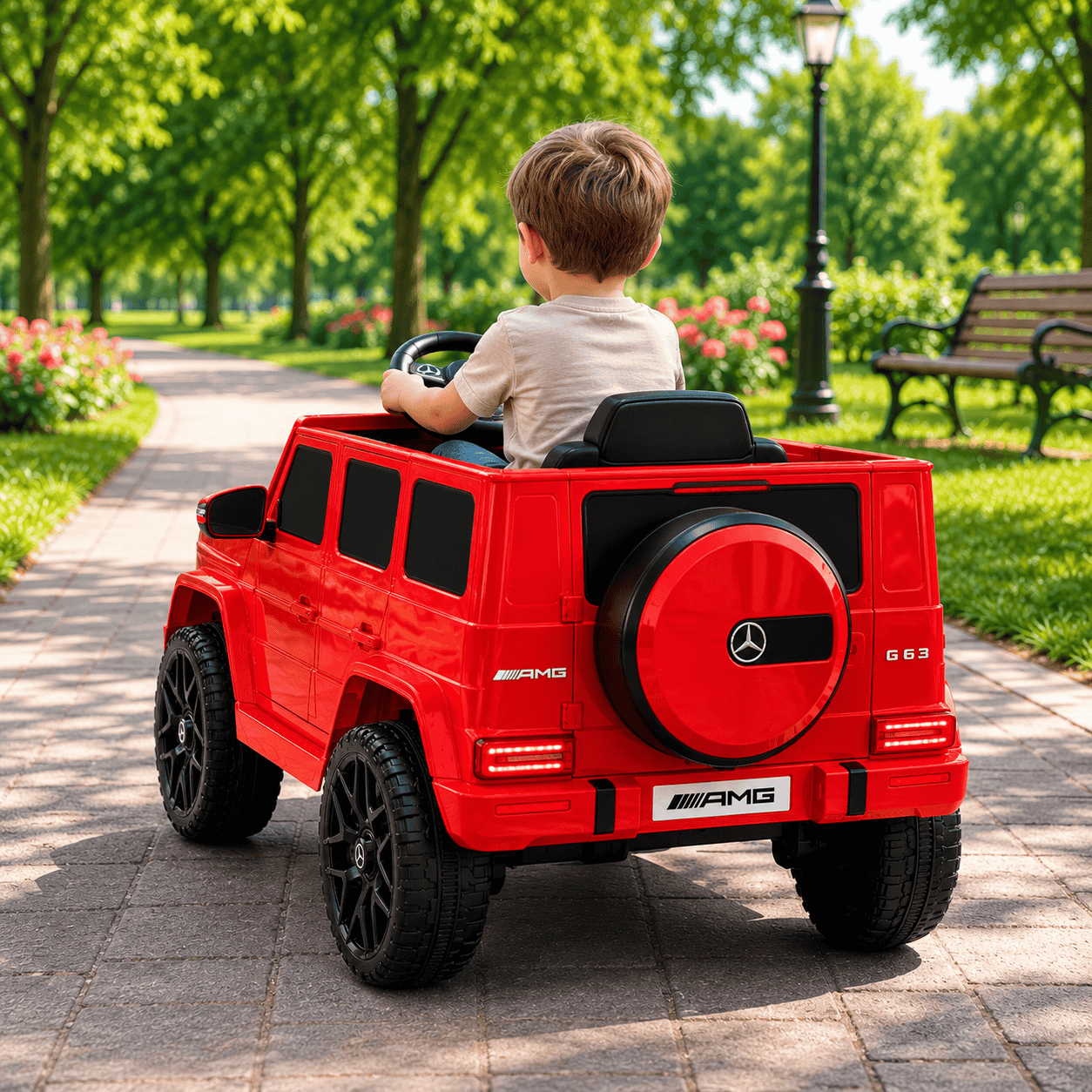 Mașină Electrică pentru Copii Tip SUV 4x4 Premium, Design Inspirat Mercedes G-Class AMG, 12V, Lumini LED, Muzică, Rosu