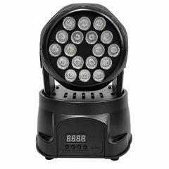 Moving Head LED 18x3W RGB, DMX 512, 8/13 Canale, Mod Automat, Sunet, Master-Slave, Stroboscop, Pan/Tilt